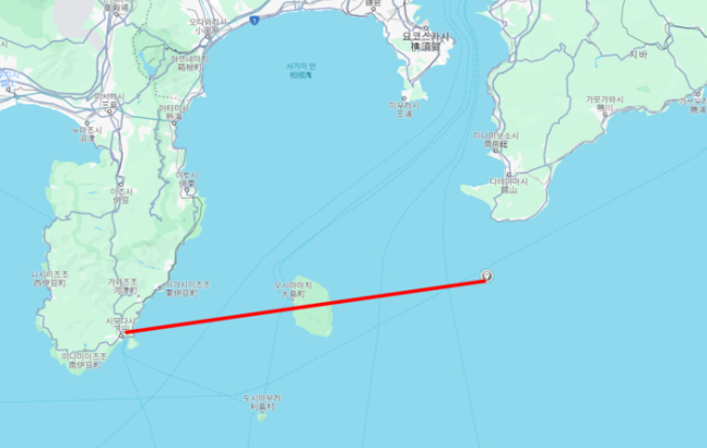 지난 8일 중국인 여성이 일본 혼슈 시즈오카현에서 실종됐다가 10일 오전 지바현 인근 해상에서 발견됐다. 사진=구글지도 캡처