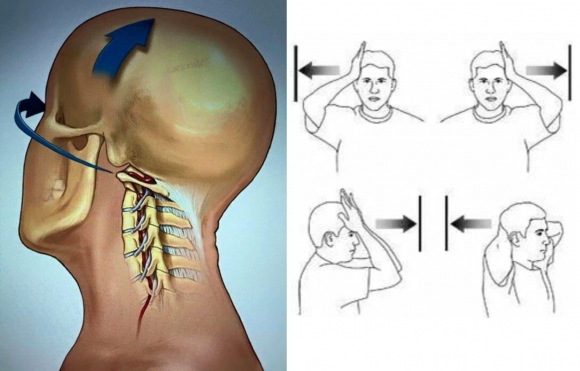 격렬한 목 마사지 시 목 혈관·신경 손상이 우려되는 부위(왼쪽)와 목 마사지 없이 목 통증을 완화하는 스트레칭 동작 / 출처=티라밧 헤마추다 랑싯대 동양의과대 교수